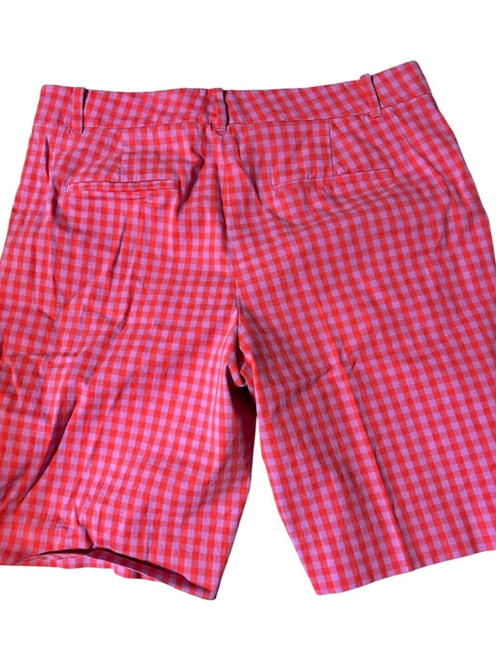 Ann Taylor Red and Pink Gingham Flat-Front Shorts - Picture 2 of 3